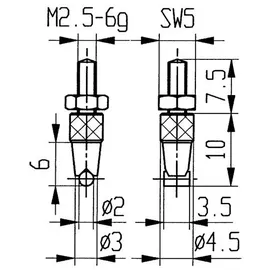 Käfer Messeins.D.2mm horiz.Zyl.M2,5 STA z.Messuhren KÄFER
