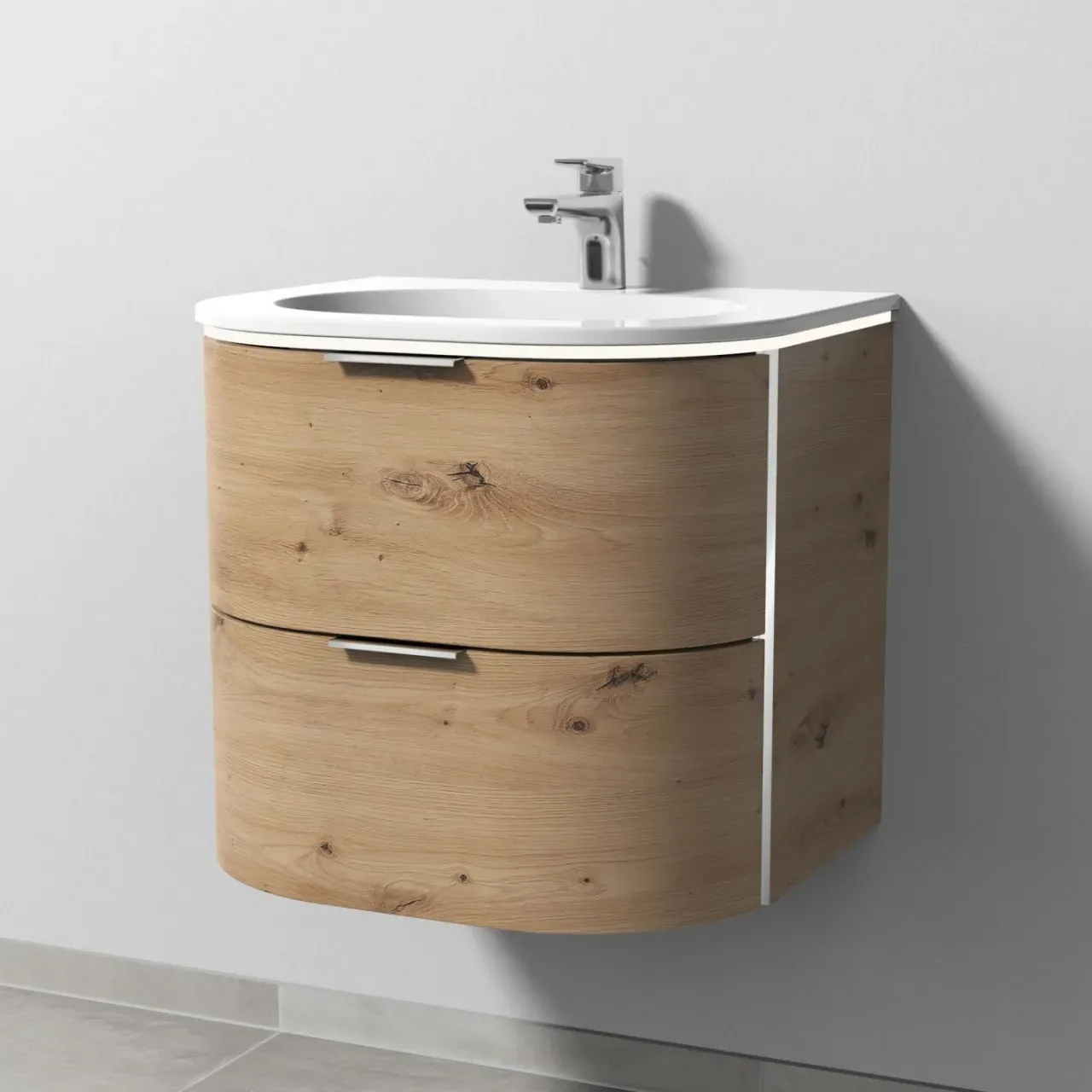 Sanipa 4balance Keramik-Set mit 2 Auszügen und LED-Beleuchtung, Eiche Natural-Touch, DG41185 DG41185
