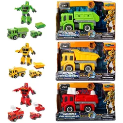 3er Set Transformierbarer Roboter Feuerwehr, Kipplaster, Müllwagen