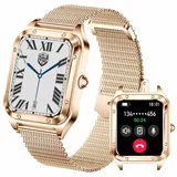 TAYSHILEY Smartwatch für Damen, 1,59 Zoll Full Touch Damen Smartwatch mit weiblicher Gesundheitsverfolgung, Fitness Tracker Pulsmesser, wasserdichte Sport-Smartwatch für Android iOS (Gold Mesh RT-i98)