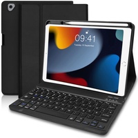 Tastatur Hülle für iPad 9.Generation 2021 10.2 Zoll, Hülle mit Tastatur für iPad 9/8/ 7.Gen 10.2, Bluetooth QWERTZ Funktastatur mit Schutzhülle/Pencil Halter für iPad Air 3, iPad Pro 10.5-Schwarz