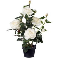 Gasper Kunstpflanze Rosenstock im Kunststofftopf, Farbe: Weiß, in der Höhe: 68 cm,