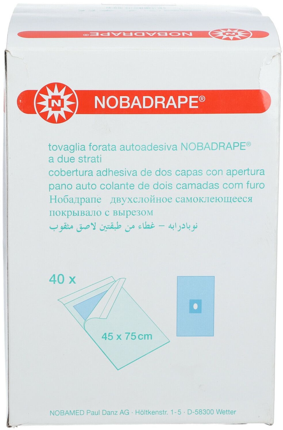 NOBADRAPE® drap bleu 2 plis avec trou Stérile 45 x 75 cm 40 pc(s) papier d ́aluminium