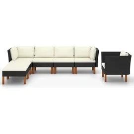 vidaXL Polyrattan Lounge Set 7-tlg. schwarz/cremeweiß