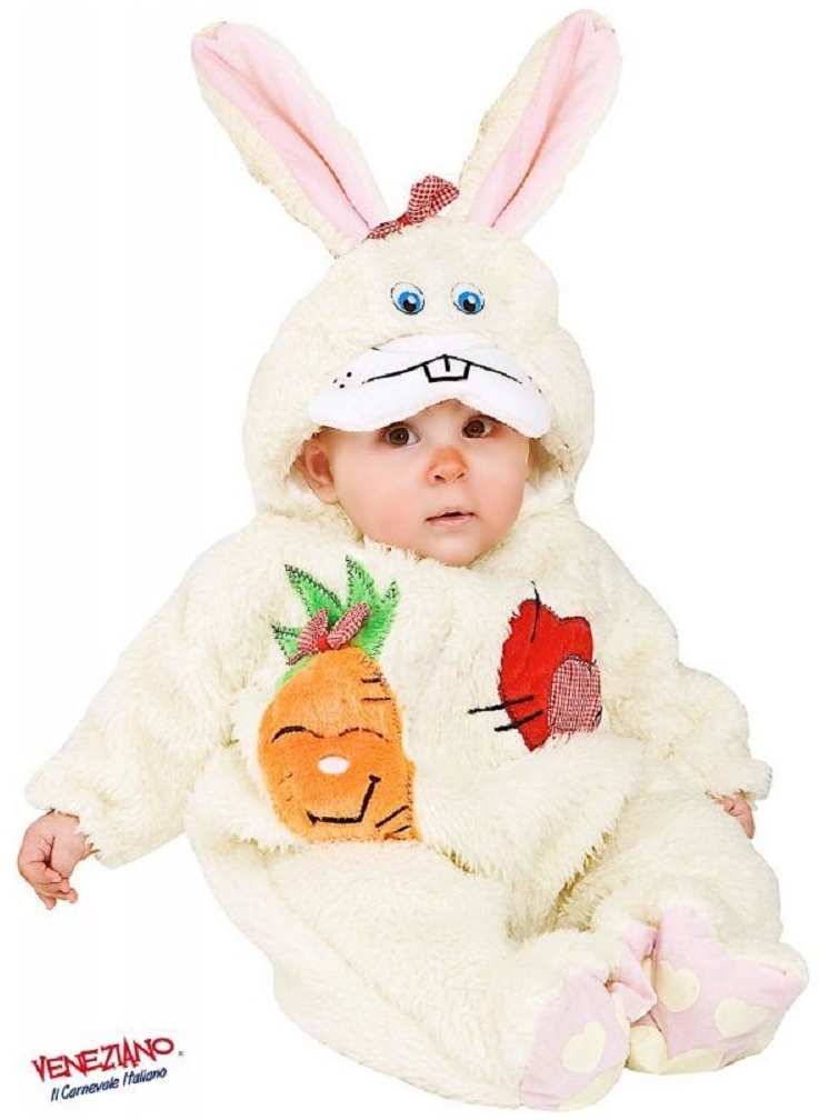 Baby-Faschings-Overall 88086, ab 3 Monate, Hasen-Kostüm Kapuze Klettverschluss