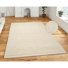 OTTO home Wollteppich OTTO HOME "Wolly Rahmen, handgewebt, Wolle" Gr. 6, weiß (natur), B:200cm H:14mm L:300cm, Kunstfaser, Wolle, Teppiche, einfarbig, Teppich, Wohnzimmer, Schlafzimmer, Esszimmer