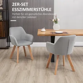 Homcom Esszimmerstühle 2er Set, mit Armlehne, Rückenlehne, Samtoptik, Wohnzimmerstuhl mit Holzbeine für Küche, Esszimmer, Stühle, Esszimmerstühle, Armlehnenstühle