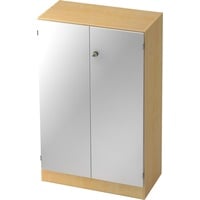 bümö office Aktenschrank abschließbar, Büroschrank klein aus FSC-Holz, 80cm breit in Ahorn/Silber - abschließbarer Schrank, Büroschrank abschließbar,