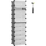 Famanu Schuhschrank mit 10 Fächern, modulares Regal aus Kunststoff, Schuhbox mit Tür, grau
