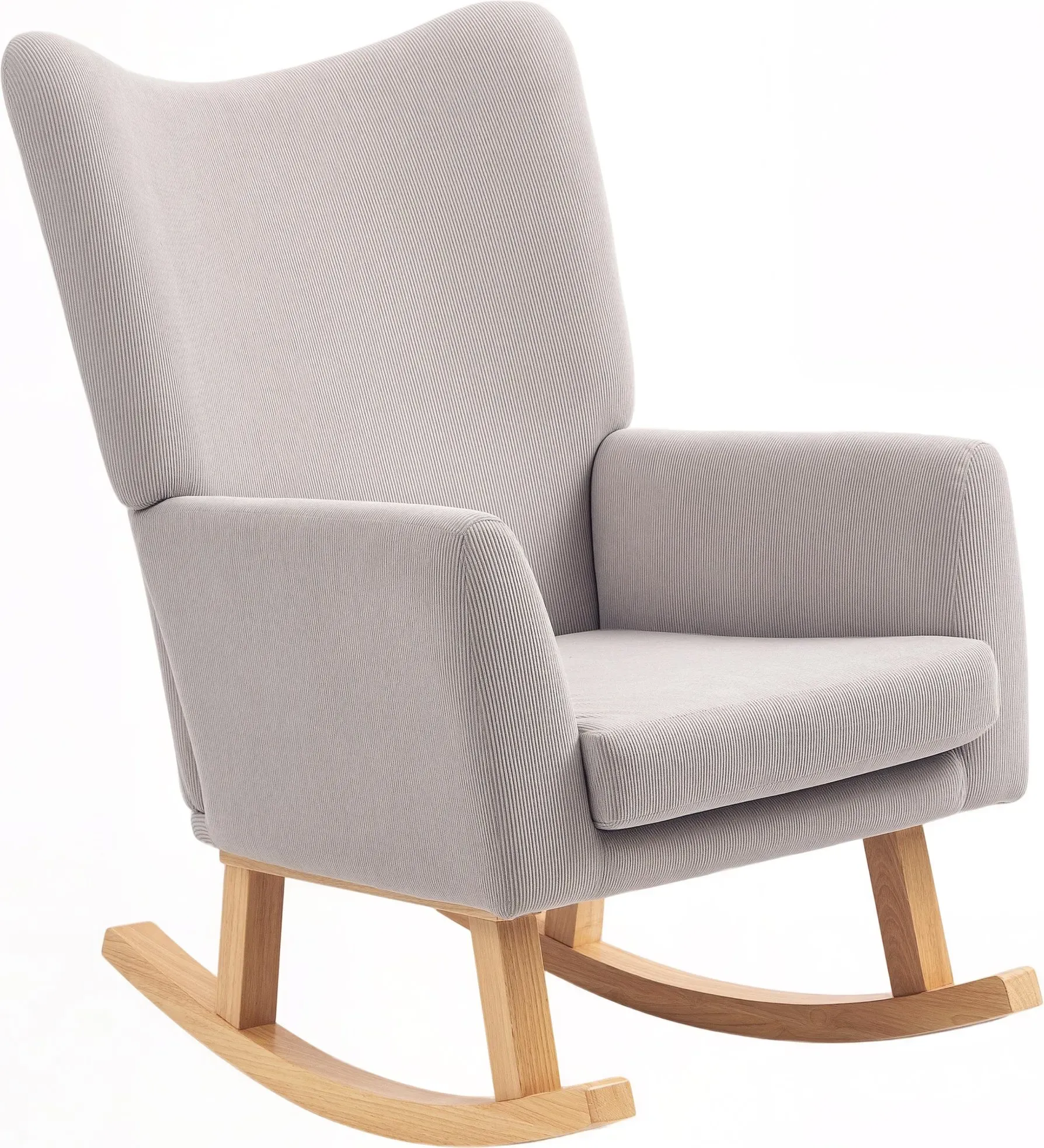 HOMCOM Schaukelstuhl Schaukelsessel mit hoher Rückenlehne, Cord-Optik, Schwingsessel Sessel Relaxsessel mit breite Armlehne, Holzkufen, Stillsessel für Wohnzimmer, Schlafzimmer, Balkon Hellgrau   Aosom