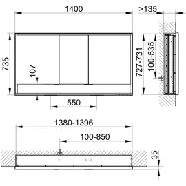 Keuco Royal Lumos UP 140 cm silber/gebeizt/eloxiert inkl.Nebenstellenfunktion