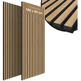 Bellamio Wandpaneel Kilwa, Akustikpaneel Holzoptik, BxL: 60x140 cm, 0,84 qm, (Eiche, 2-tlg) 3D Lamellenwand schallabsorbierend, in verschiedenen Größen verfügbar braun