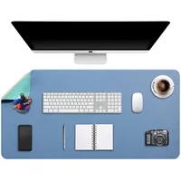 DOBAOJIA Mausepad XXL, Große Mausmat, Laptop-Schreibtischmatte, Schreibtischunterlage, Büro Schreibtisch Pad, Schreibblock, Doppelseitige Verwendung PU Leder Wasserdicht, 90 x 43cm Stahlblau/Grün