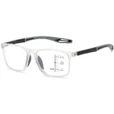 Lanomi Rechteckig Gleitsichtbrille Herren Damen Progressives Multifokal Lesebrille Blaulichtfilter Ultraleicht Flexibel TR90 Gleitsicht Brille Transparent Rahmen Grau Arm Gleitsichtbrille 2.5 - L