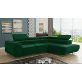 Sofnet Ecksofa Caris mit Schlaffunktion und einstellbare Kopfstützen, Wohnlandschaft mit Bettkasten, Couch, Sofa, Bettsofa (Grün (Kronos 19), Ecksofa Rechts)