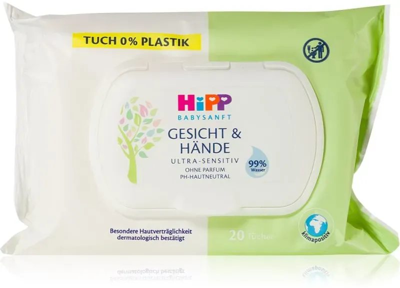 Hipp Babysanft Face & Hands feuchte Feuchttücher für Kinder ab der Geburt 20 St.