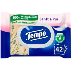 Tempo sanft & pur feuchte Toilettentücher, Feuchttücher mit der parfümfreien, ultrasanften Formulierung, 1 Packung = 42 Tücher, mit Verschluss