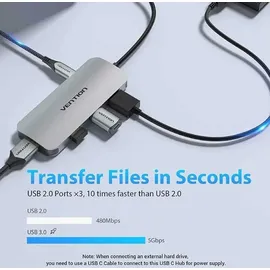 Vention USB-C-Hub, Multiport-Adapter, Dock, 7-in-1 100W - Grau/Silber