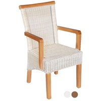 Soma Esszimmer-Stuhl mit Armlehnen Rattanstuhl weiß Perth mit/ohne Sitzkissen Leinen weiß (BxHxL) 57 x 97 x 57 cm ohne Sitzkissen