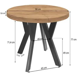 dekori.interiors Dekori_Interiors Esstisch, Braun, Holz, Eiche, Holz Optik, Rund,Rund, 90x77x140 cm, Esszimmer, Tische, Esstische