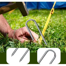 DN DENNOV 6× Bodenanker,30cm Bodenpfähle,Verzinkter Stahl Bodenanker Trampolin,Bewehrungsstab Zeltheringe,Garten Pfähle,Camping Zelt Heringe Silber U