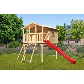 Akubi Stelzenhaus Benjamin Set B naturbelassen mit Rutsche rot 91211