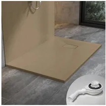 WITEN&NOCK - Smc Duschwanne Schieferoptik Duschtasse Extraflach Anti-rutsch Mit Ablaufgarnitur Hellbraun 140x90 Cm