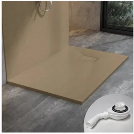 WITEN&NOCK - Smc Duschwanne Schieferoptik Duschtasse Extraflach Anti-rutsch Mit Ablaufgarnitur Hellbraun 140x90 Cm