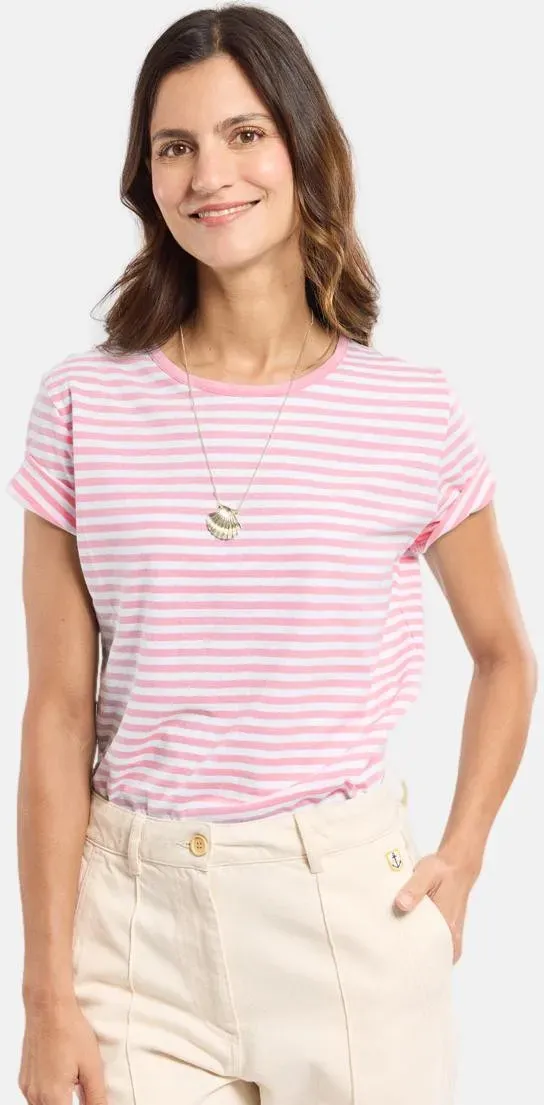 Armor Lux T-Shirt Damen Weiß Rosa Leinen Mix Heritage