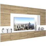 Belini Wohnwand Vollausstattung Wohnzimmer-set Moderne Schrankwand mit Led-beleuchtung Anbauwand Tv-schrank Sonoma Eiche
