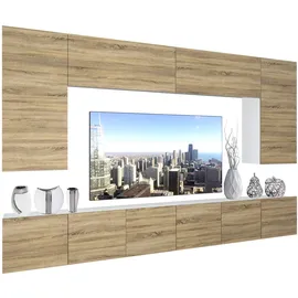 Belini Wohnwand Vollausstattung Wohnzimmer-set Moderne Schrankwand mit Led-beleuchtung Anbauwand Tv-schrank Sonoma Eiche