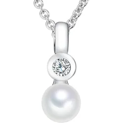 Valero Pearls Perlen-Kette Sterling Silber Zirkonia Süßwasser-Zuchtperle in Silber Ketten   Damen