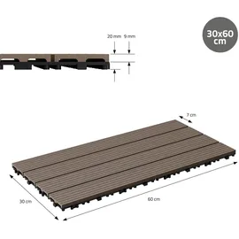 ECD Germany WPC Terrassenfliesen 60 x 30 cm dunkelbraun