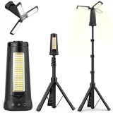 12000mAh LED Campinglampe Aufladbar mit Stativ, 5000LM Baustrahler LED Akku Dimmbare & 5 Modi, Teleskopstativ, Hängende Camping Lampe Akku Strahler für Garage Notfälle Baustelle, Schwarz