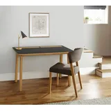 WoodMan Schreibtisch WOODMAN "Mati", braun (eichefarben, schwarz), B:115cm H:75cm T:50cm, Tische, Schreibtisch, mit zwei Ledertaschen an der Seite des Tisches für Stauraum, FSC