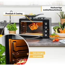 tzs-first-austria TZS First Austria - Minibackofen mit Kochplatten 45L 3200 Watt, und Drehspieß, 45 Liter
