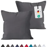Carpe Sonno Kopfkissenbezug 80x80 2er Set - Kissenbezug 80x80 Baumwolle - Oeko-TEX Premium Kissenbezüge - Deko Kissen Bezug für Schlafzimmer Wohnzimmer Bett Sofa - Kissenhüllen Anthrazit