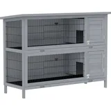 PawHut Hasenstall Kaninchenstall aus Holz mit 2 Etagen Asphaltdach Bodenwanne - Grau