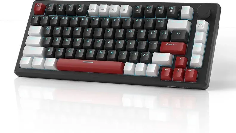 MageGee STAR75 75%-kabelgebundene mechanische Tastatur, US-QWERTY-Layout, kompakte Gaming-Tastaturen mit blauer Hintergrundbeleuchtung und roten Switches, EVA-Schaumstoff, Drehregler, STAR75 tragbare NKRO-PC-Gaming-Tastatur – Weiß & Schwarz