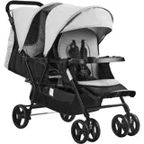 Vevor Doppelkinderwagen, faltbarer, leichter Zwillingskinderwagen mit Tandemsitz, verstellbarer Rückenlehne/Fußstütze, Rundum-Sicherheitsgurt, Aufbewahrungskorb und Tablett