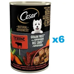CESAR Natural Goodness Terrine 6x400 g reich an Rindfleisch mit Karotten, grünen Bohnen und Kräutern
