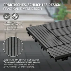 ECD Germany WPC Terrassenfliesen 30x30 cm 11Er Spar Set Anthrazit Mosaik, Holzoptik, Bodenbelag mit Drainage, Terrassendielen Balkonfliesen, Klickfliesen für Terrasse Garten und Balkon