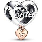 Pandora „Love You Sister“ Herz-Charm aus Sterling-Silber und 14 Karat rosévergoldeter Metalllegierung - Kompatibel mit Pandora Moments Armbänder
