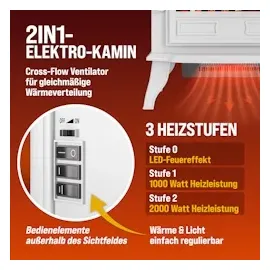 monzana Elektrokamin 2000W weiß