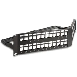 Delock Patch Panel - abgewinkelt, mit Zugentlastung - Schrankmontage - Schwarz,