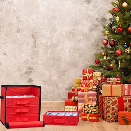 Relaxdays Weihnachtskugel Aufbewahrungsbox, 64 Fächer, HxBxT: 30,5 x 31 x 30,5 cm, Christbaumkugel Box, rot/schwarz