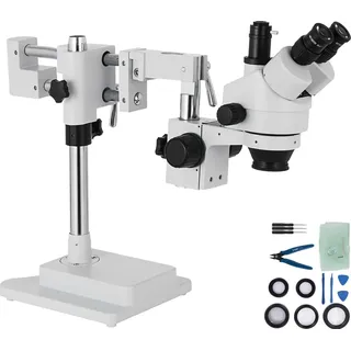 Vevor 3,5X-90X Simul Focal Trinocular Zoom Stereo Microscope Al-Zn-Legierung 360 Grad Drehbar Trinokulares Stereomikroskop Dual Armstativ Labor Video Mikroskop zwei höhenverstellbar Ständer Zubehör