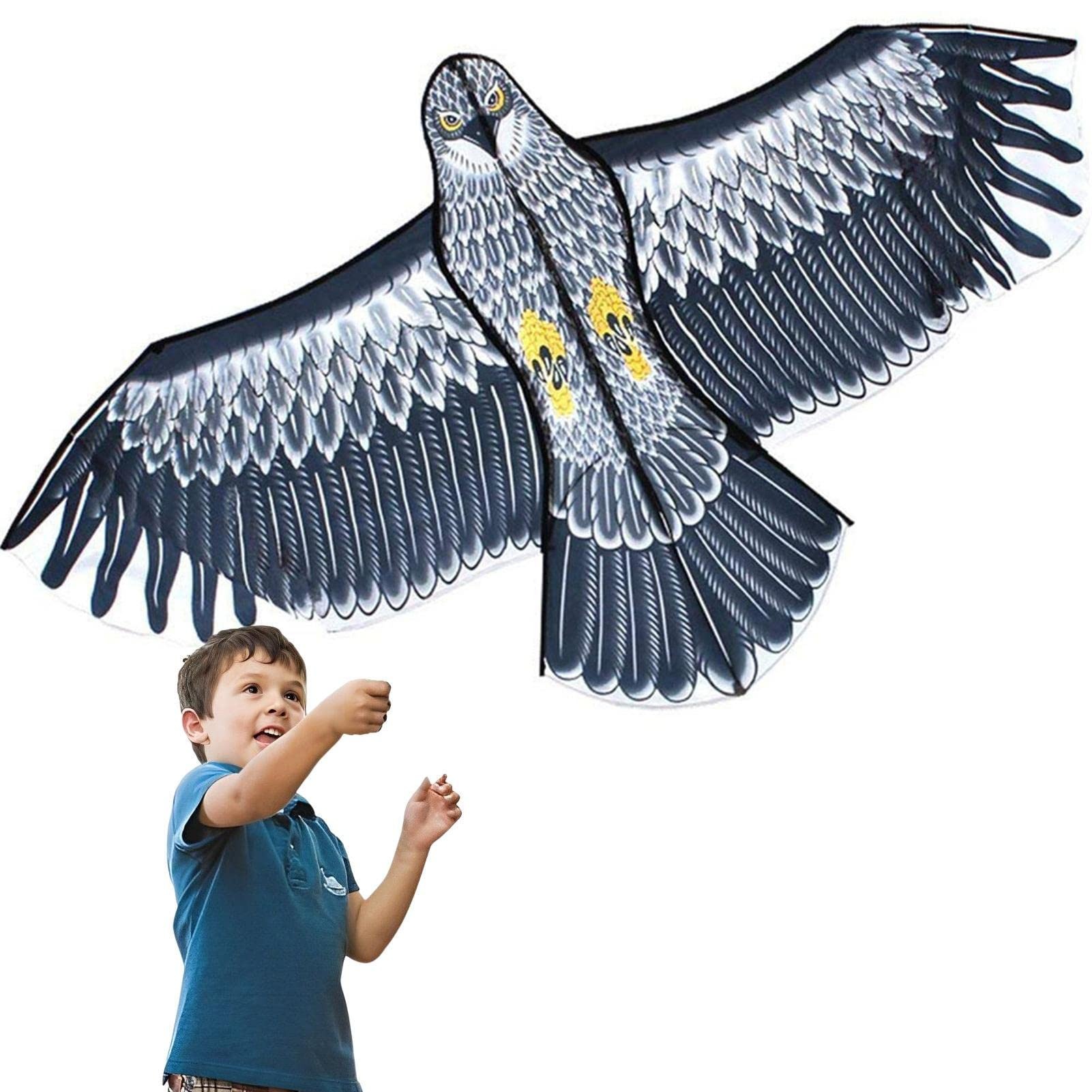 Vogelabwehr Flying Drive Bird Kite – Flying Hawk Kite Garden Bird Repeller | Far Protector Bird Hawk Fliegender Drachen Mit 2 Drachenleine | Greifvogelschreck (55,12 X 27,56 Zoll)