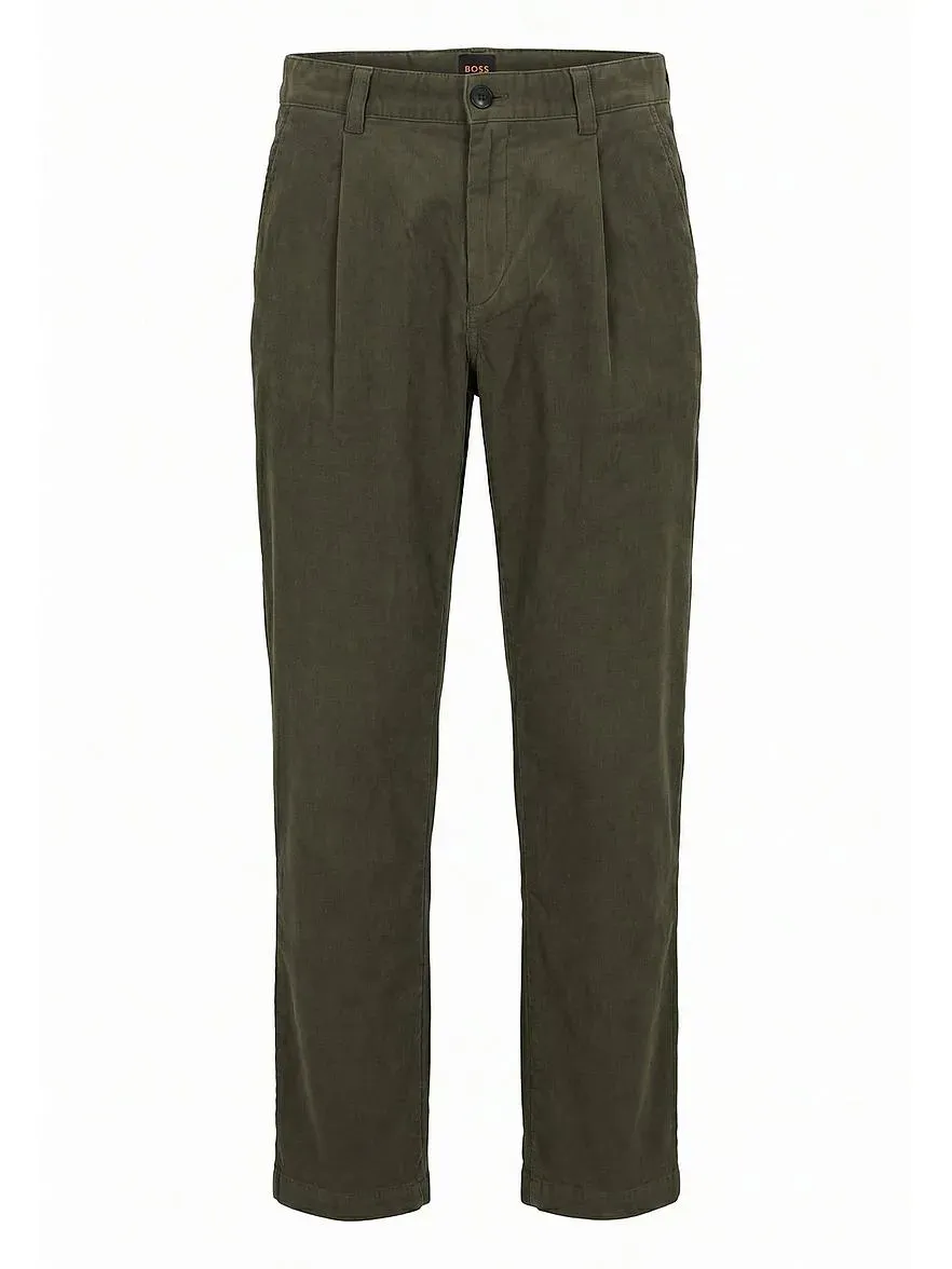 Feincord-Hose Chino Pleated 3 BOSS grün, 40