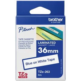 Brother TZe-263 36mm blau auf weiß